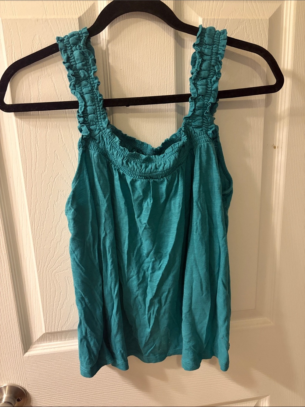 Anthropologie Teal Ruffle-Strap Tank Top